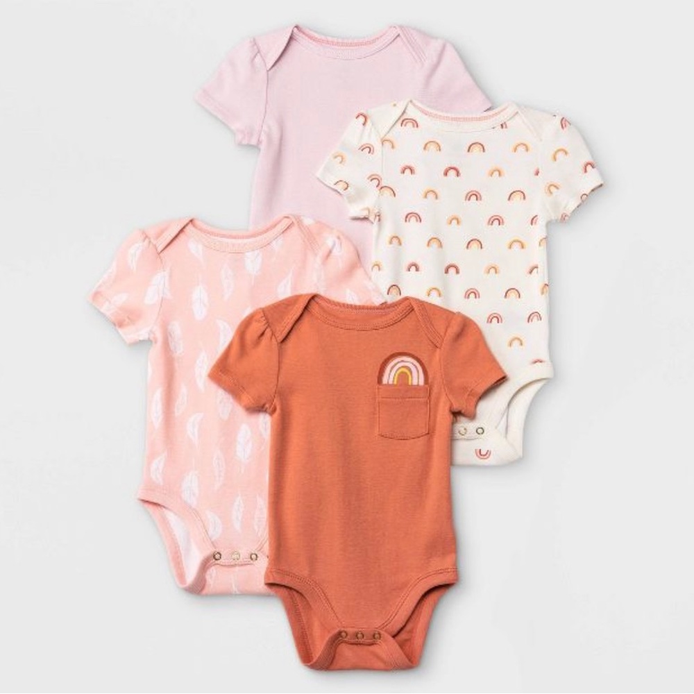 Baby Girls' 4pk Earth & Sky Short Sleeve Bodysuit - Cloud Island™ Pink